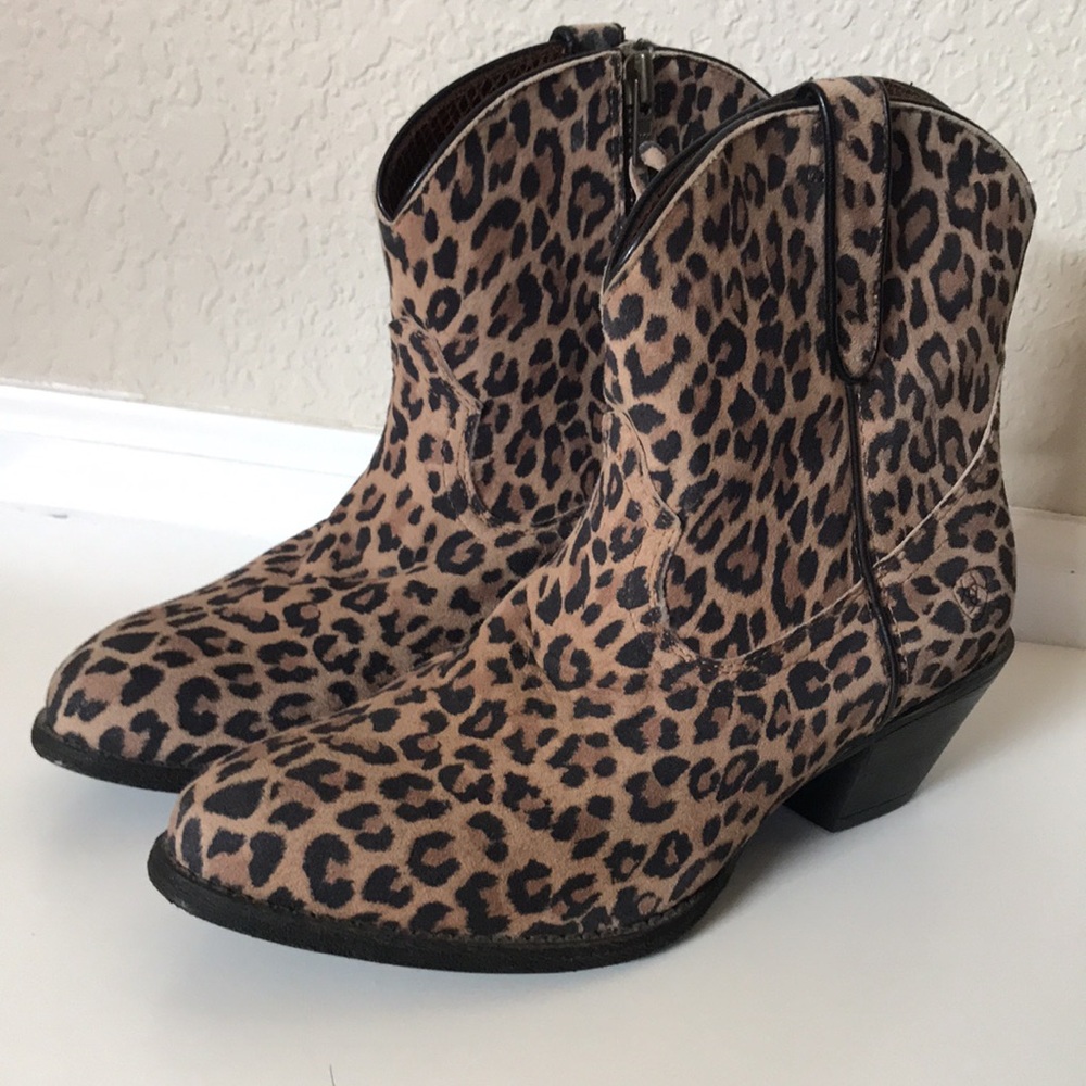 Ariat Cheetah Print Suede Cowgirl Ankle Booties